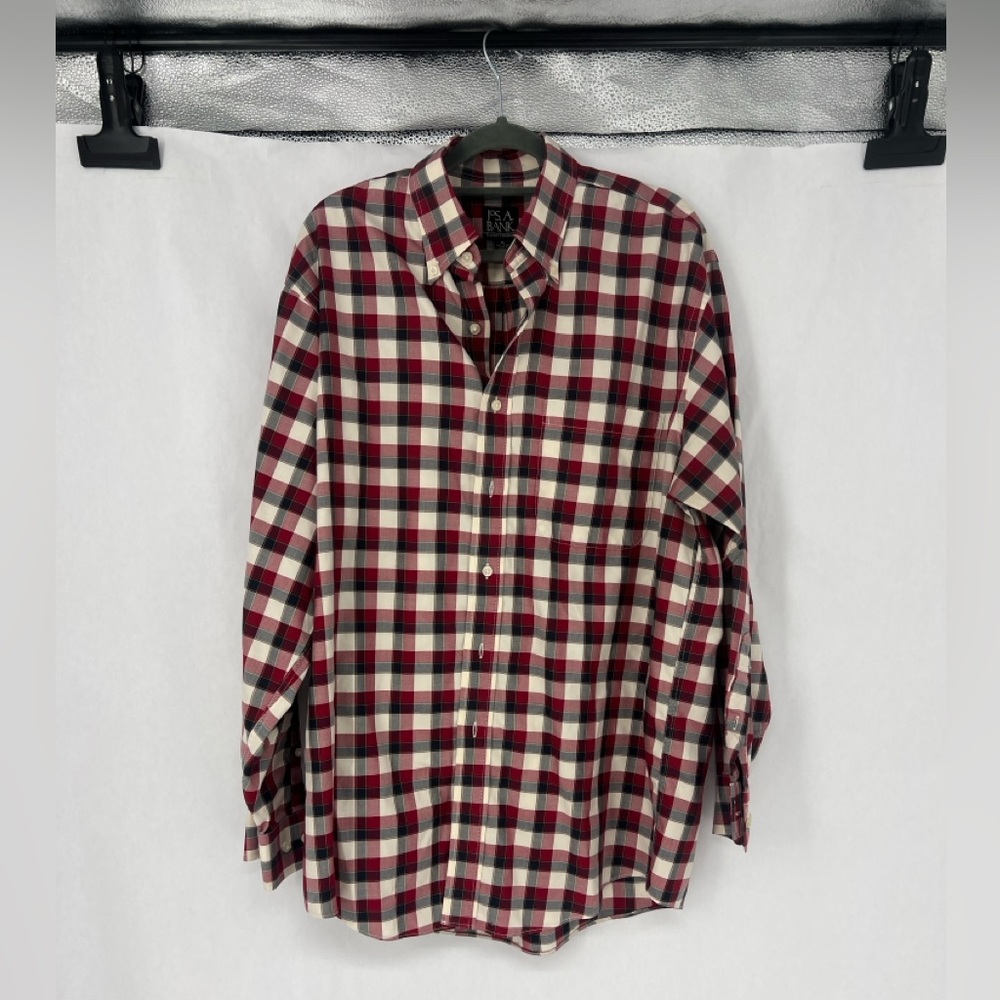 Jos. A. Bank Red and White Plaid Button-Down Dress Shirt